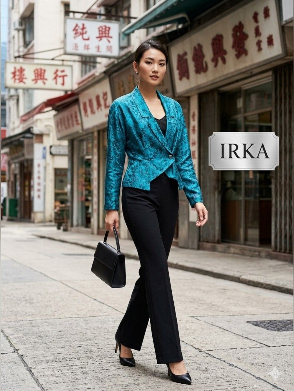 Vintage Irka Teal Green Metallic Brocade Crop Blazer Jacket Size M